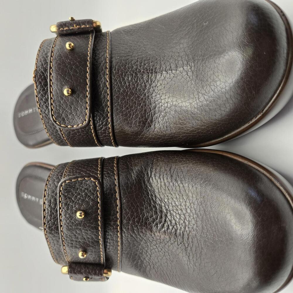 Tommy Hilfiger Mickey Mule Clogs Brown with Gold Buckle Accent Size 8M - Picture 4 of 9